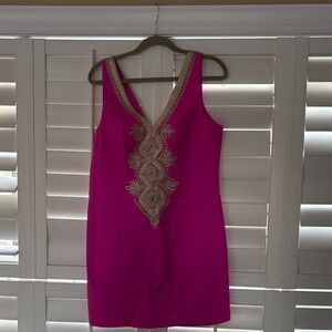 Pink Embellished V-Neck Sleeveless Dress